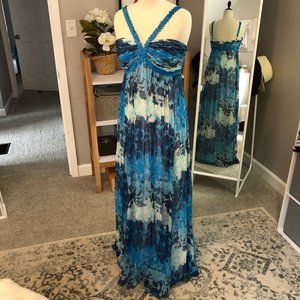 BCBGMaxAzria Blue Grecian Silk Chiffon Dress